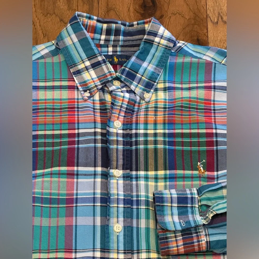Ralph‎ Lauren Men’s Vibrant Plaid Long Sleeve Button Up Large Shirt